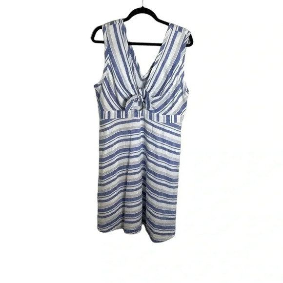 NWT Maeve Bon Vivant Blue & White Striped Linen Midi Dress Size 14 - Picture 1 of 13